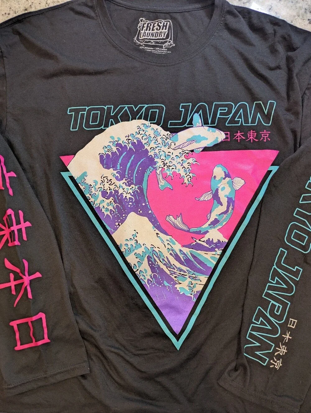 Fresh Laundry Tokyo Japan Koi Wave Graphic Long Sleeve Shirt 2XL